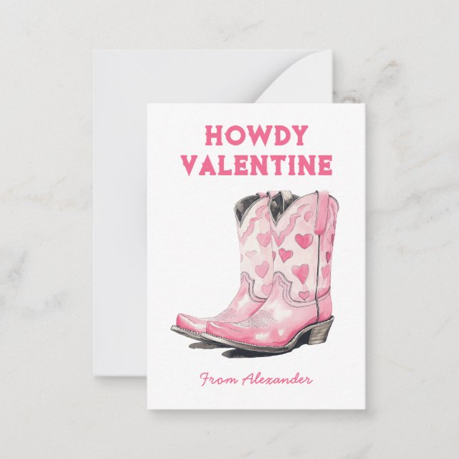 Custom Niedlich Pink Cowboy Boot Howdy Valentine's Mitteilungskarte (Vorderseite)