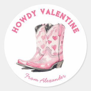 Custom Niedlich Pink Cowboy Boot Howdy Valentine's Runder Aufkleber