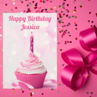 Custom Niedlich Pink Cupcake Foto Happy Birthday