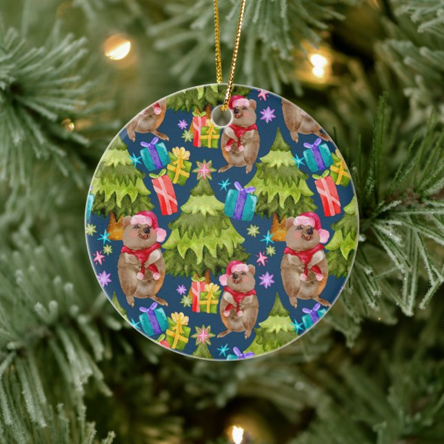 Custom Niedlich Quokka Blue Weihnachts Keramik Orn Ornament (Baum)