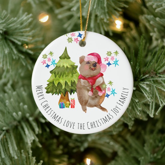 Custom Niedlich Quokka Weihnachts-Keramik Ornament (Baum)