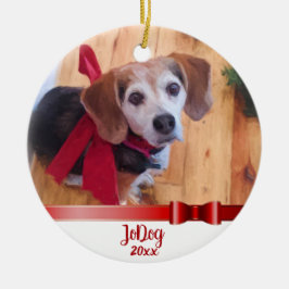 Custom Niedlich Red Bow Pet 2 Foto Weihnachten Keramik Ornament