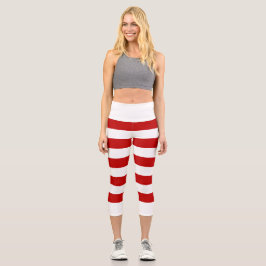 Custom Niedlich Red White Stripes Candy Cane Weihn Capri Leggings