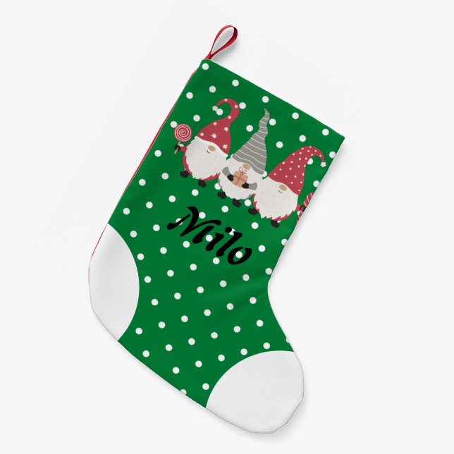 Custom niedlich Santa green dots Weihnachtsgeschen Kleiner Weihnachtsstrumpf (Vorderansicht (hängend))