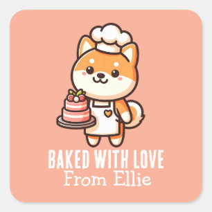 Custom Niedlich Shiba Inu Baker aus Liebe Quadratischer Aufkleber