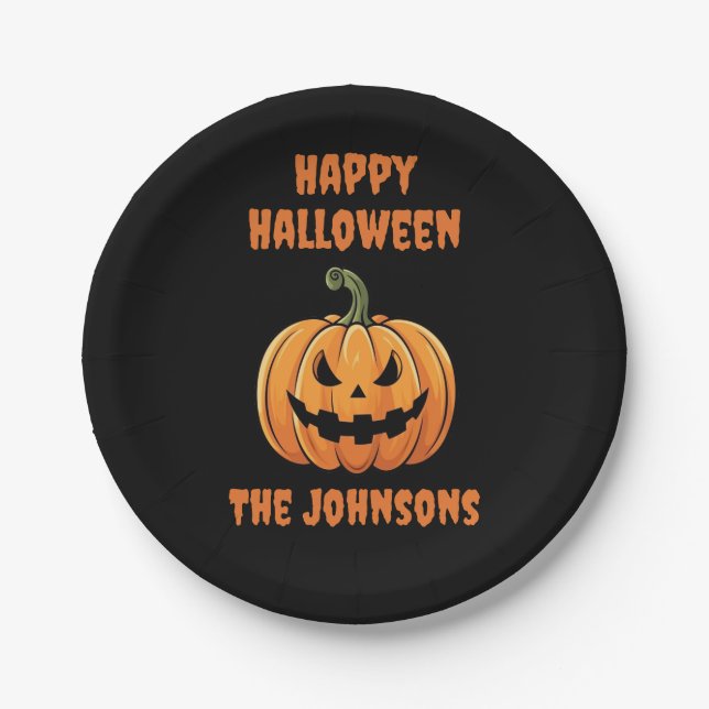 Custom Niedlich Spooky Pumpkin glücklich Halloween Pappteller (Vorderseite)