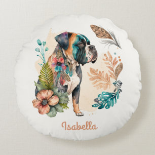 Custom Niedlich Watercolor Floral Boho Bulldog Rundes Kissen