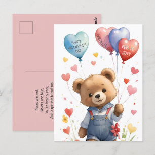 Custom Niedlich Watercolor Teddy Bären Valentinsta Postkarte