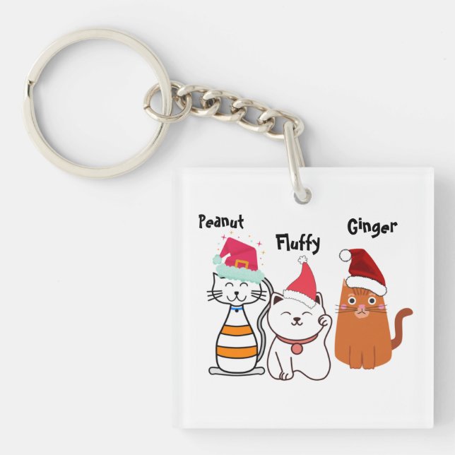 Custom Niedliche Katzen Frohe Weihnachten Schlüsselanhänger (Vorderseite)