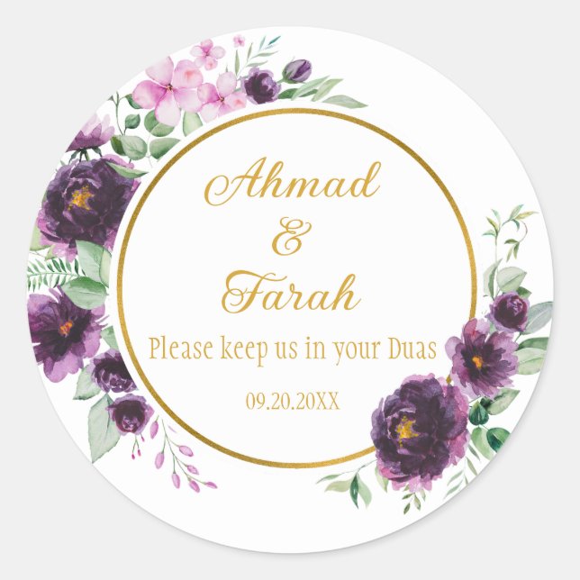 Custom Nikkah Shaadi Islamic Wedding Floral Runder Aufkleber (Vorderseite)