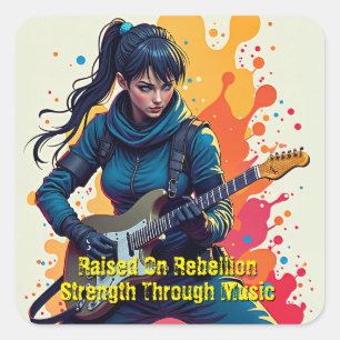 Custom Ninja Girl Gitarrist Art Inspiration Quadratischer Aufkleber