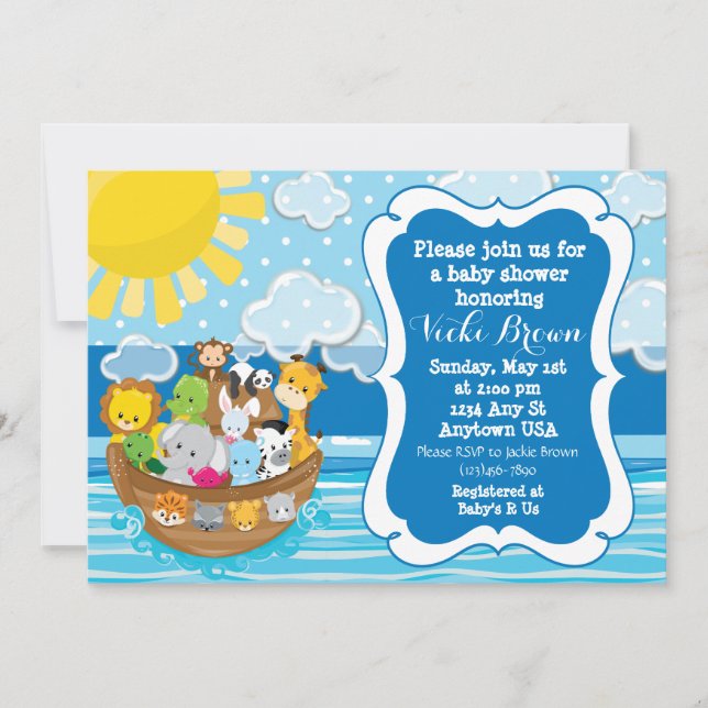 Custom Noah's Ark Baby Shower Einladung (Vorderseite)