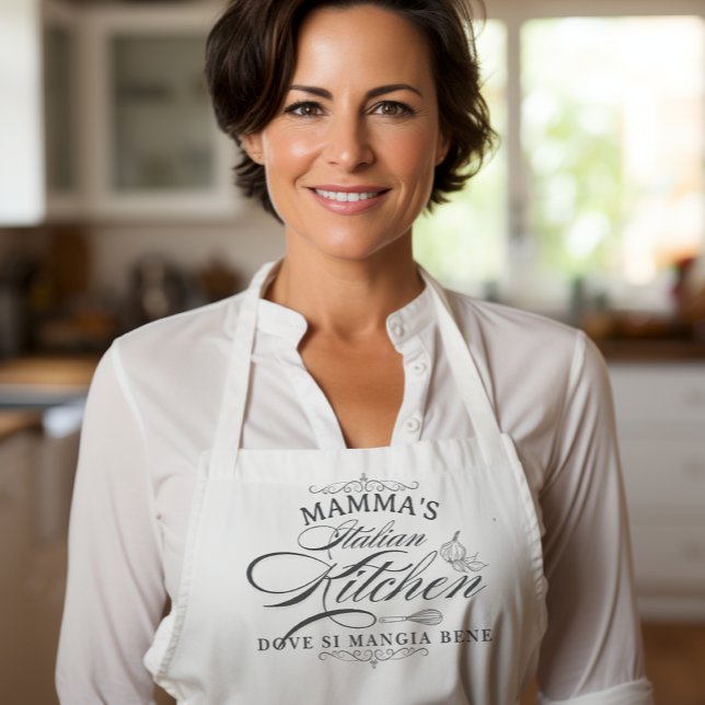 Custom Nonna's Italian Kitchen Elegant  Schürze (Mamma's (or custom word) Italian Kitchen Dove Si Mangia Bene - Classic Typography apron)