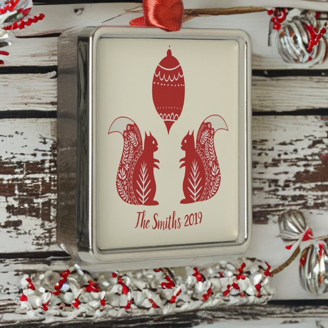 Custom Nordic Squirrels Square Weihnachtsdekoratio Ornament Aus Metall (Von Creator hochgeladen)
