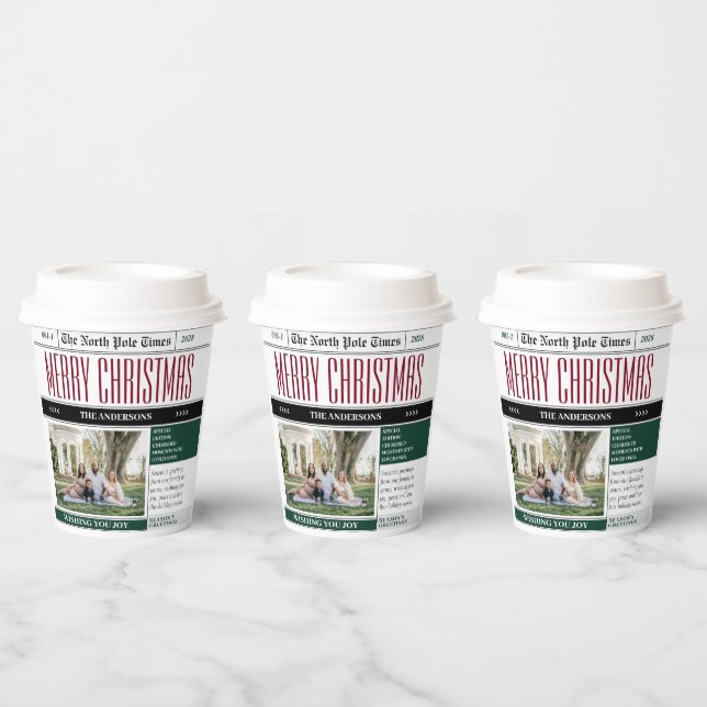 Custom North Pole Newspaper Weihnachtsfest-Foto Pappbecher (Multi)