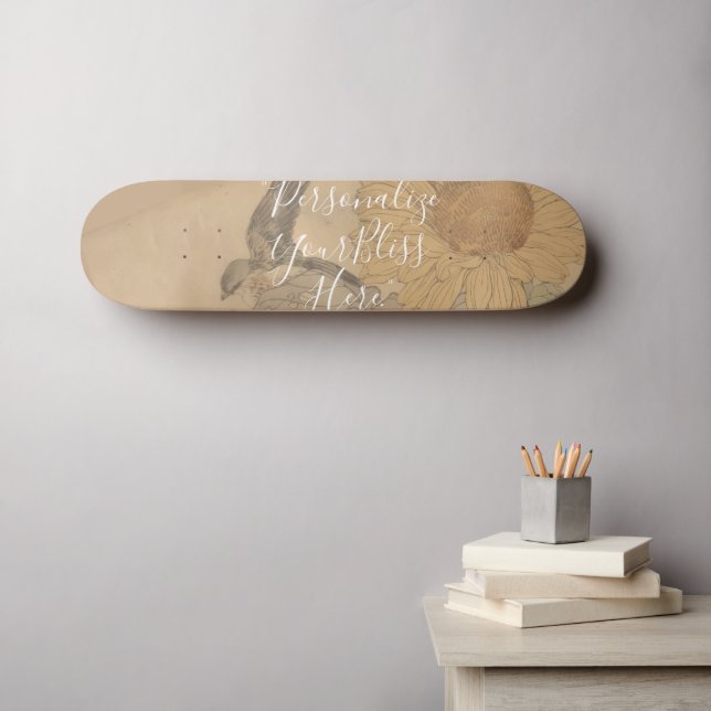 CUSTOM Nostalgic Sunflower & Bird Art Print  Skateboard (Wandkunst (Horz))