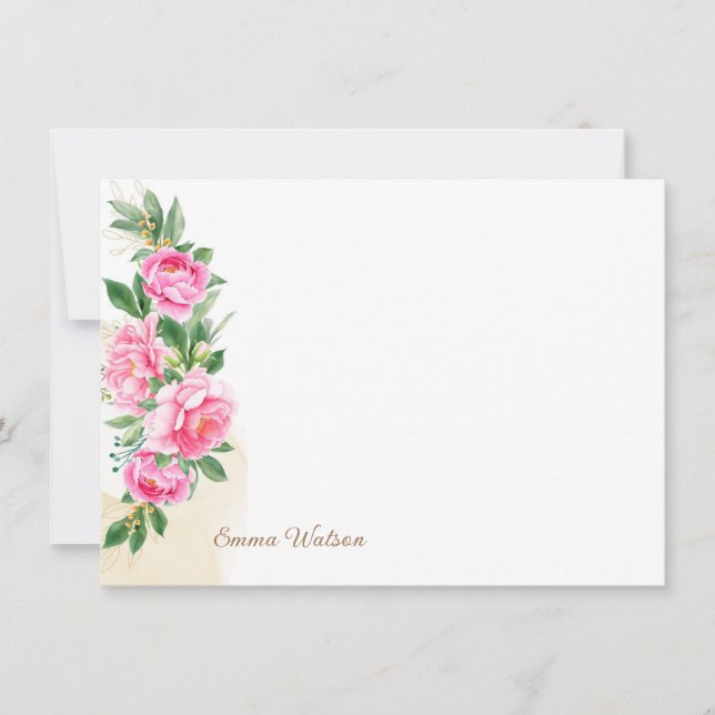 Custom Note Card Floral Peonies Mitteilungskarte (Vorderseite)