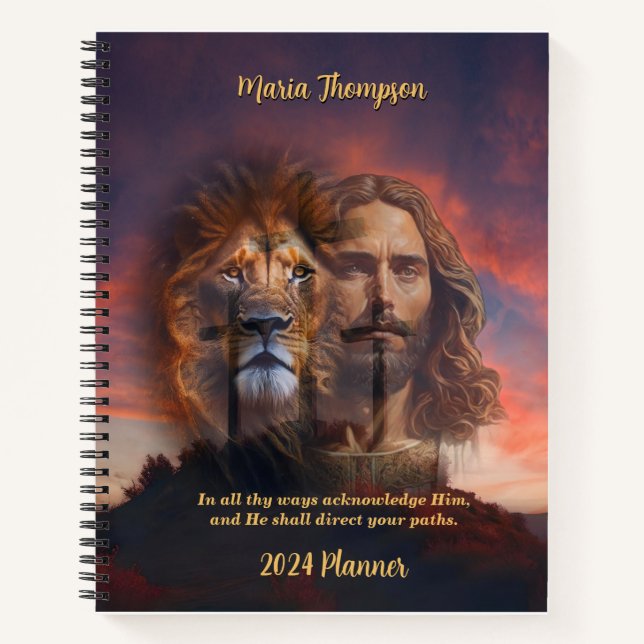 Custom Notebook Jesus Lion Sunset Cross Hintergrun Notizbuch (Vorderseite)