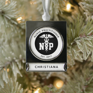 Custom NP Nurse Practitioner Abschluss Caduceus Banner-Ornament Silber