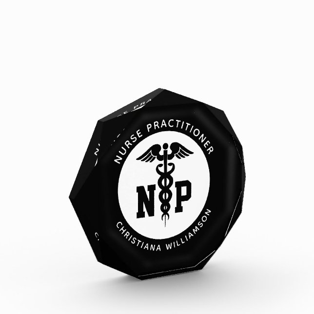 Custom NP Nurse Practitioner Abschluss Caduceus Fotoblock (Links)