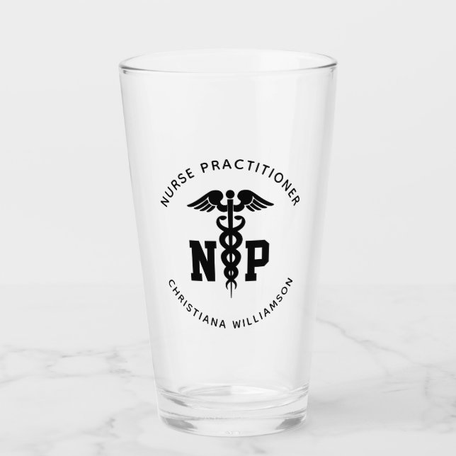 Custom NP Nurse Practitioner Abschluss Caduceus Glas (Vorderseite)
