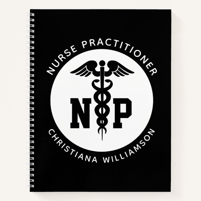 Custom NP Nurse Practitioner Abschluss Caduceus Notizbuch (Vorderseite)