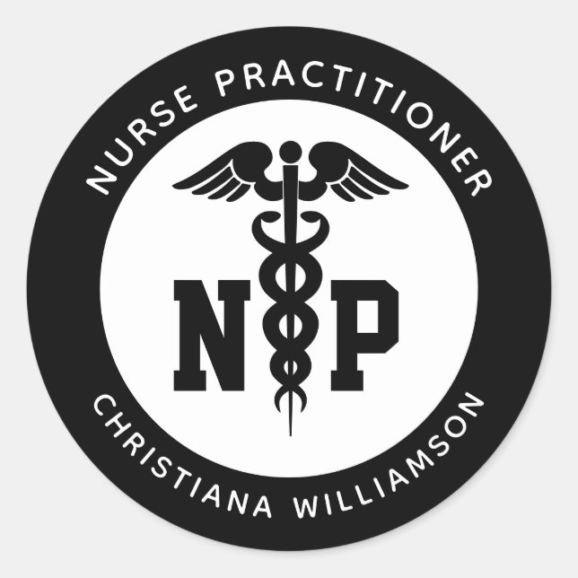 Custom NP Nurse Practitioner Abschluss Caduceus Runder Aufkleber (Vorderseite)