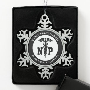 Custom NP Nurse Practitioner Abschluss Caduceus Schneeflocken Zinn-Ornament