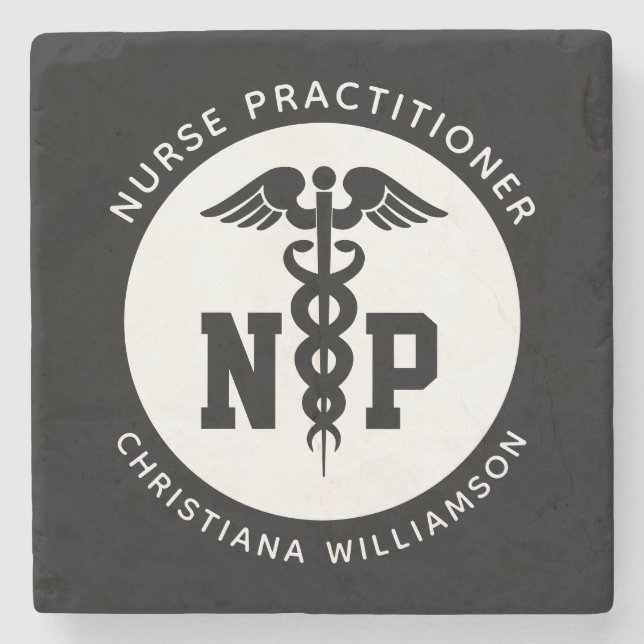 Custom NP Nurse Practitioner Abschluss Caduceus Steinuntersetzer (Vorderseite)
