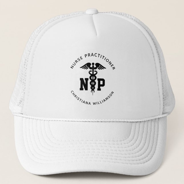 Custom NP Nurse Practitioner Abschluss Caduceus Truckerkappe (Vorderseite)