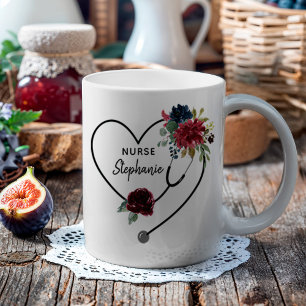Custom Nurse Floral Stethoscope Herz Kaffeetasse