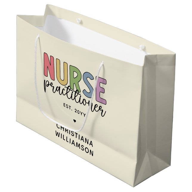 Custom Nurse Practitioner NP Nurse Abschluss Große Geschenktüte (Vorderseite Schrägansicht)
