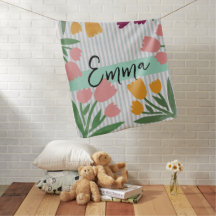 Custom nursery stripes Colorful flowers Kids