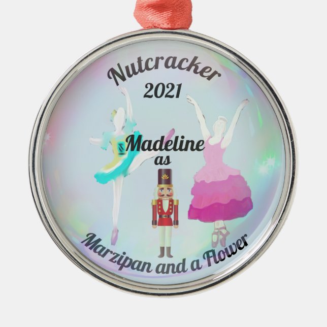 Custom Nutcracker Ornament - Marzipan und Blume Aus Metall (Vorne)