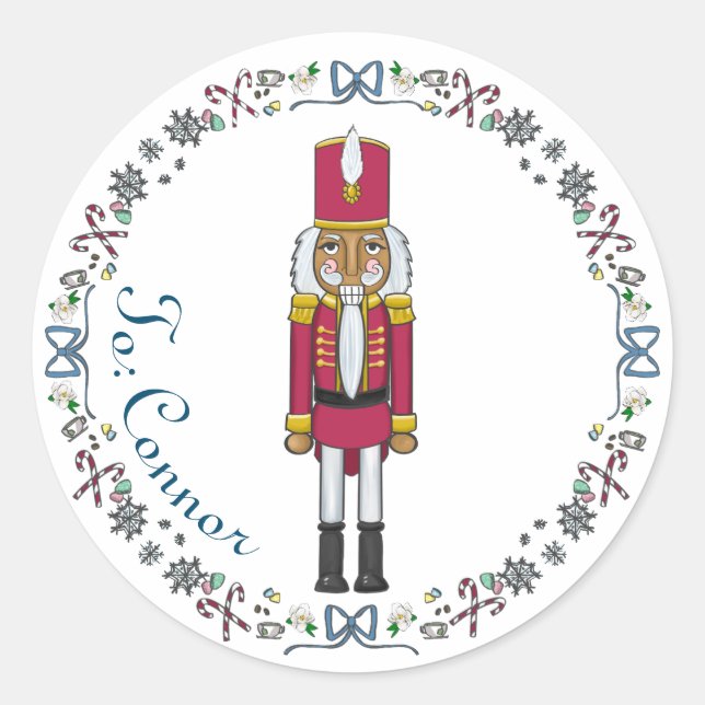 Custom Nutcracker Prinz Weihnachtsgeschenk-Label Runder Aufkleber (Vorderseite)