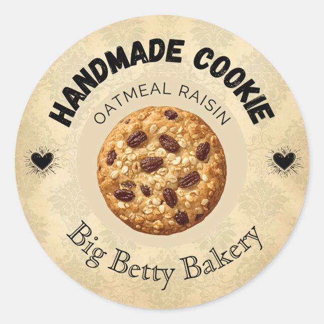 Custom Oatmehl Raisin Cookie Labels | Personalisie Runder Aufkleber (Vorderseite)