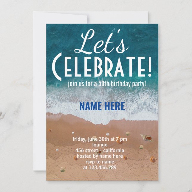 CUSTOM OCEAN SEA SHORE LET'S CELEBRATE PARTY EINLADUNG (Vorderseite)