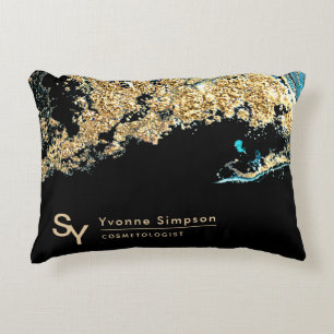 Custom OFFICE DECOR Aquamarin Gold Black Modern Dekokissen