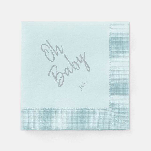 Custom Oh Baby "Name Blue Baby Shower Napkins Serviette (Vorderseite)