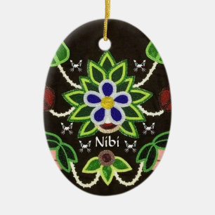 Custom Ojibwe Floral Bären und Pfeile Keramik Ornament