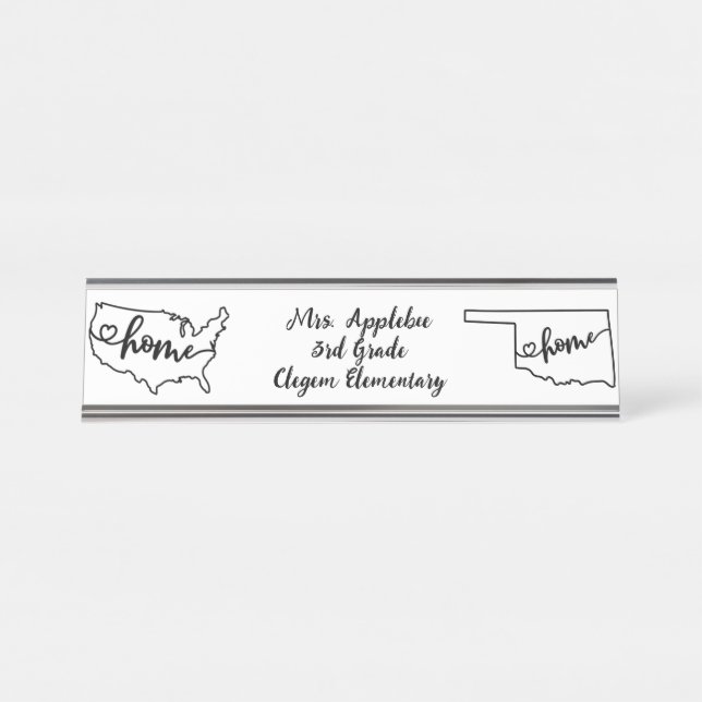 Custom Oklahoma Staat US Zuhause Line Art Schreibtischnamensplakette (Vorderseite )