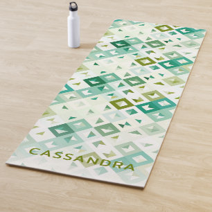 Custom Olive Green Aquamarin Blue Ivory Mosaic Mus Yogamatte