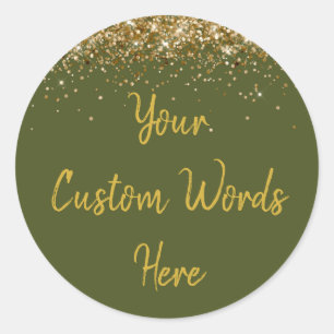 Custom Olive Green und Gold Geburtstagsparty Gunst Runder Aufkleber