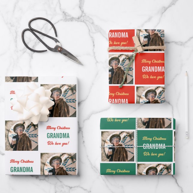 Custom Oma Foto Funny Picture Frohe Weihnachten Geschenkpapier Set (Vorderseite)