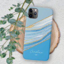 Custom Ombre Bright Azure Blue Marble Art Muster iPhone 11Pro Max Hülle