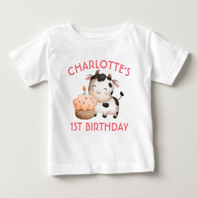 Custom One Cow Moos First Birthday Baby Baby T-shirt (Vorderseite)