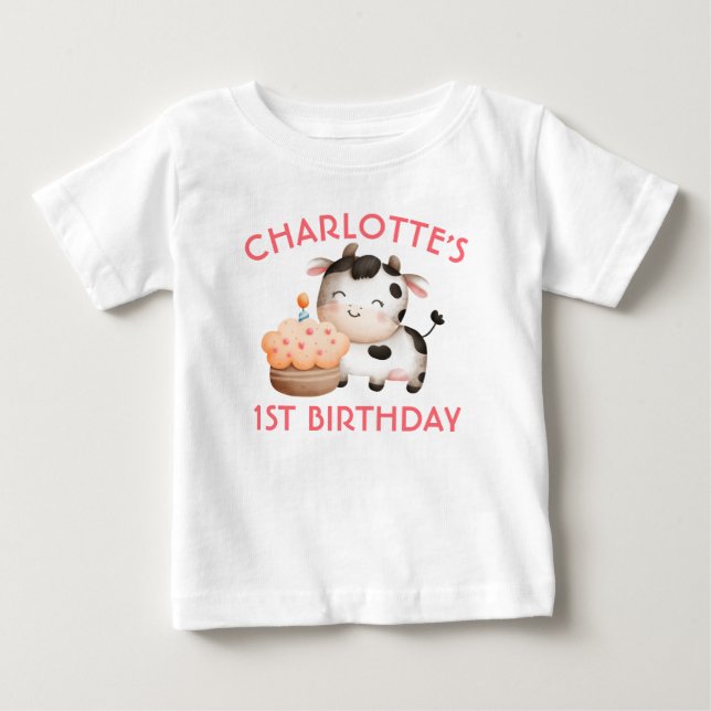 Custom One Cow Moos First Birthday Baby T-shirt (Vorderseite)