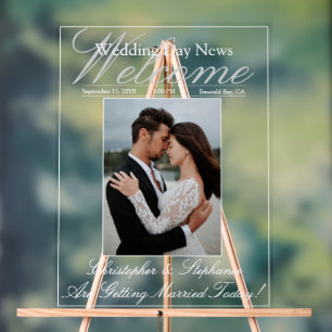 Custom One Foto Elegante Script Wedding Welcome Acrylschild