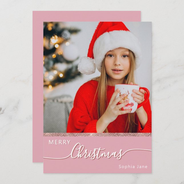 Custom One Foto Pink Frohe Weihnachten (Vorne/Hinten)