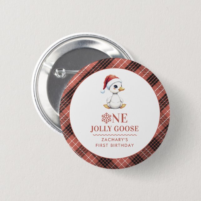 Custom One Jolly Goose December First Birthday Button (Vorne & Hinten)
